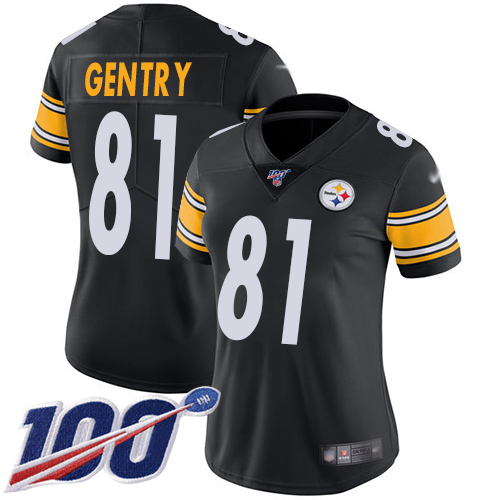 Women Pittsburgh Steelers Football #81 Limited Black Zach Gentry Home 100th Season Vapor Untouchable Nike NFL Jersey->women nfl jersey->Women Jersey